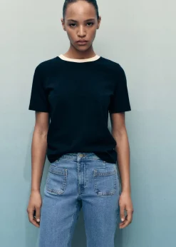 Flared cropped jeans with pockets><noscript><img width=