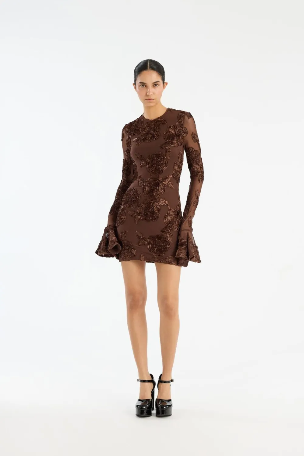 ROTATE Birger Christensen FLOWER MESH MINI DRESS Chicory coffee Hot