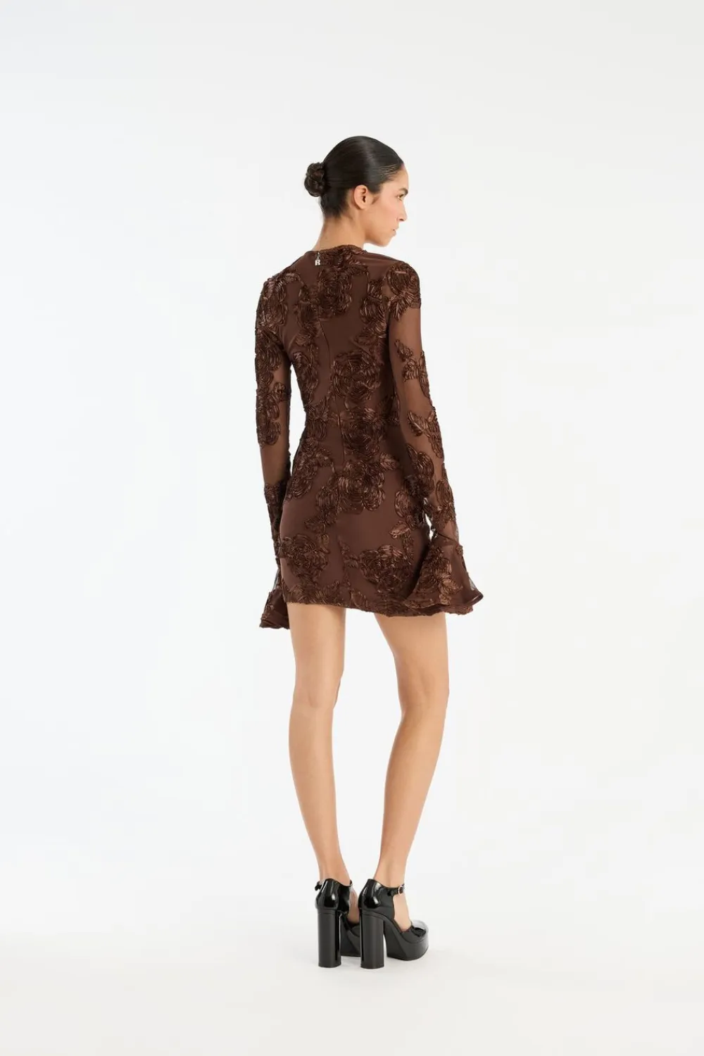 ROTATE Birger Christensen FLOWER MESH MINI DRESS Chicory coffee Hot