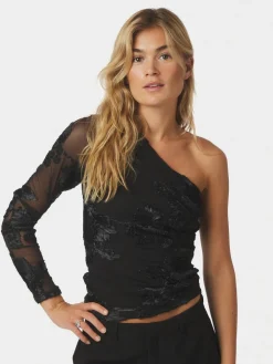 Neo Noir Friana Big Flower Mesh Blouse Black Best