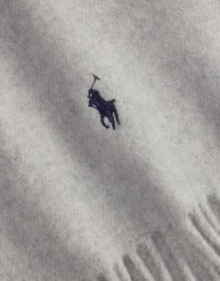 Polo Ralph Lauren Fringe-Trim Wool Scarf Grey Sale