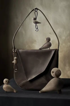 Kay Bojesen Fugl guld nøglering med naturlæder eg Sale