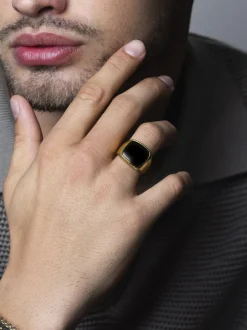 Nialaya Gentlemen's Gold Signet Ring with Black Onyx Gold / black Clearance