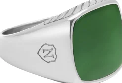 Nialaya Gentlemen's Silver Signet Ring with Green Jade Silver / green New