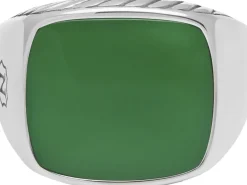 Nialaya Gentlemen's Silver Signet Ring with Green Jade Silver / green New