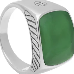 Nialaya Gentlemen's Silver Signet Ring with Green Jade Silver / green New