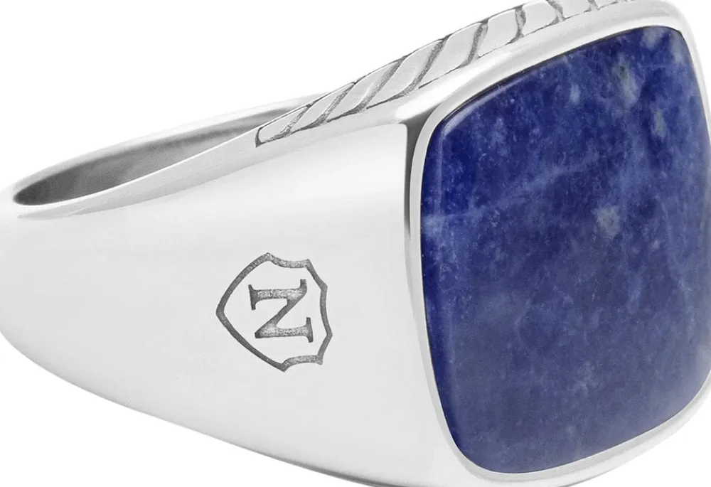 Nialaya Gentlemen's Silver Signet Ring with Blue Dumortierite
