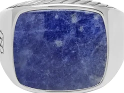 Nialaya Gentlemen's Silver Signet Ring with Blue Dumortierite