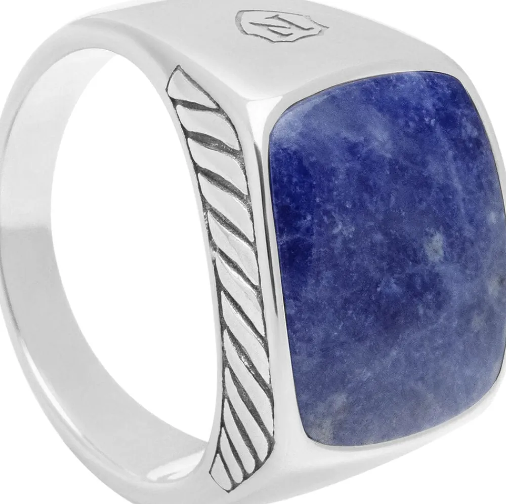 Nialaya Gentlemen's Silver Signet Ring with Blue Dumortierite