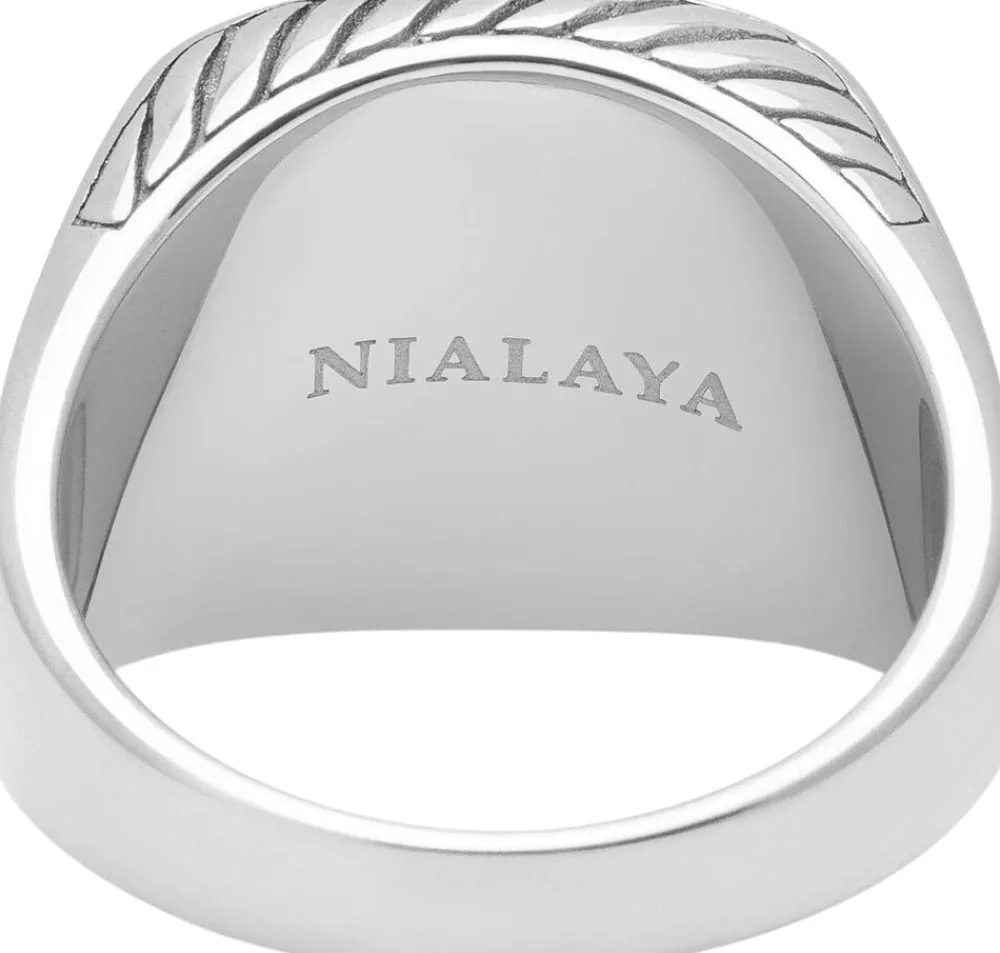 Nialaya Gentlemen's Silver Signet Ring with Blue Dumortierite