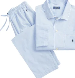 Polo Ralph Lauren Gingham Poplin Long Sleep Set Lyseblå Discount