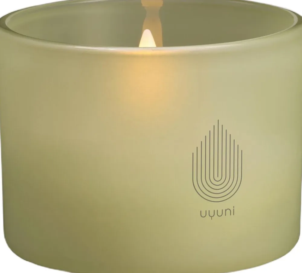Glass Candle, Light green leaf, 8,2x6 cm>Uyuni Outlet