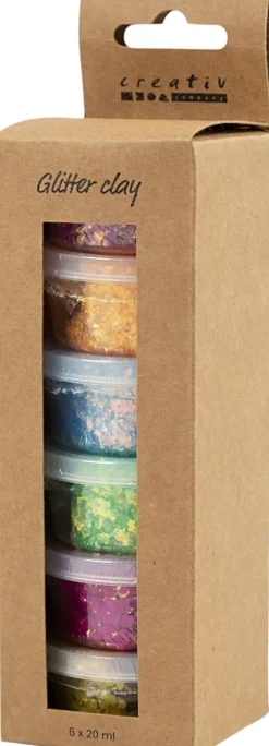 Børn Creativ Company Glitter Clay, 6x20ml.