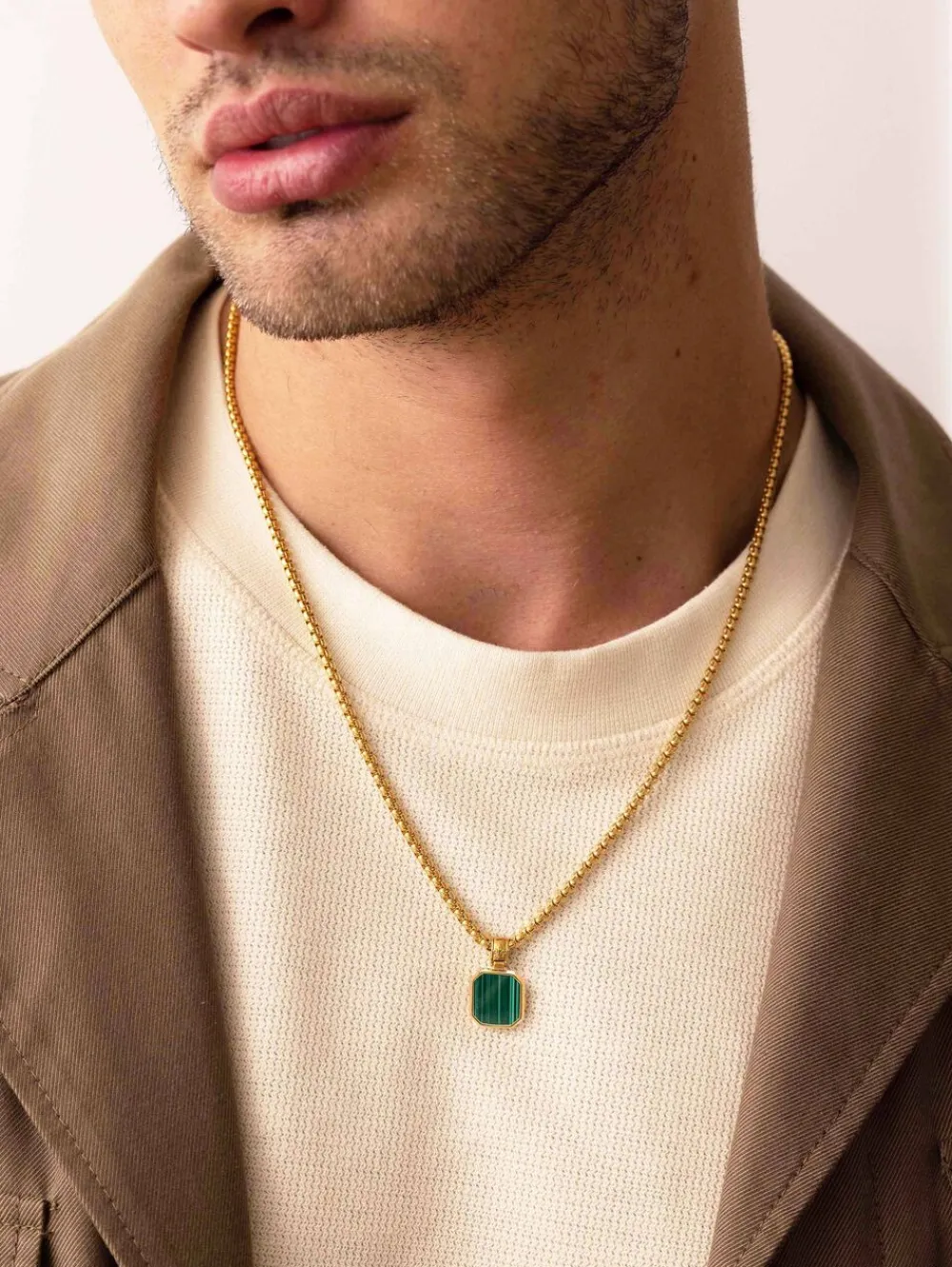 Nialaya Necklace with Square Malachite Pendant Gold Outlet