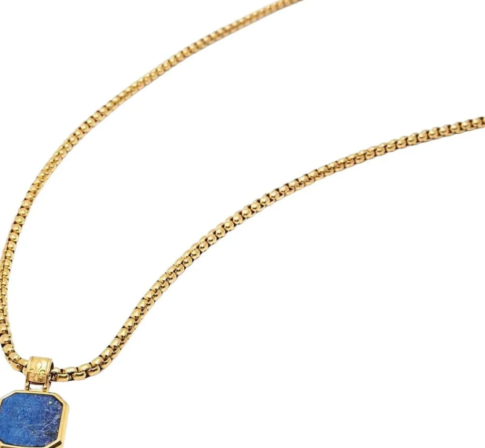 Nialaya Gold Necklace with Square Lapis Pendant Blue