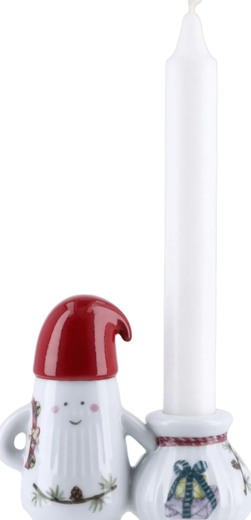 Kähler Hammershøi Christmas Nissefar lysestage H8. 5 hvid m. deko