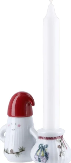 Kähler Hammershøi Christmas Nissefar lysestage H8. 5 hvid m. deko