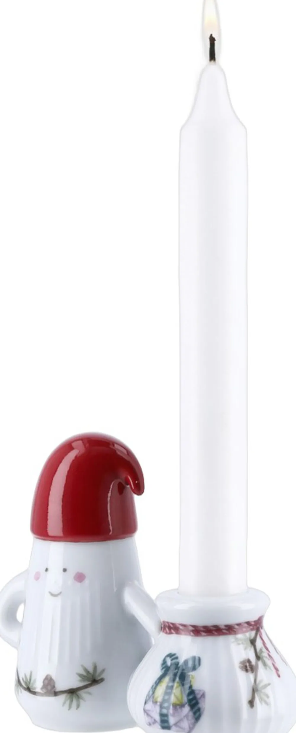 Kähler Hammershøi Christmas Nissefar lysestage H8. 5 hvid m. deko