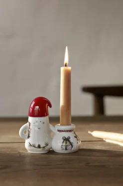 Kähler Hammershøi Christmas Nissefar lysestage H8. 5 hvid m. deko