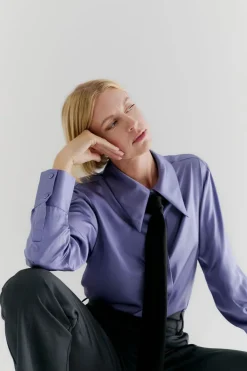 Magasin du Nord Collection Hanna x MDNC Skjorte - 100% Silke Twillight purple Outlet