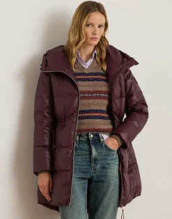 Lauren Ralph Lauren Hooded Channel-Quilted Down Coat Dark garnet Clearance