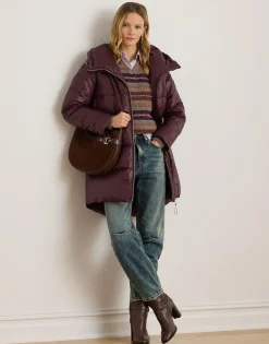 Lauren Ralph Lauren Hooded Channel-Quilted Down Coat Dark garnet Clearance