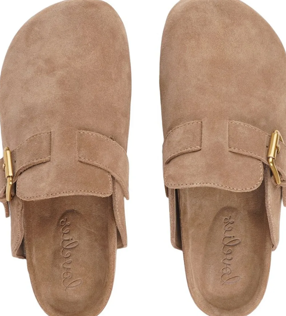 Dame Lovelies KAMAKURA - SILK COW SUEDE MULES WITH BUCKLE