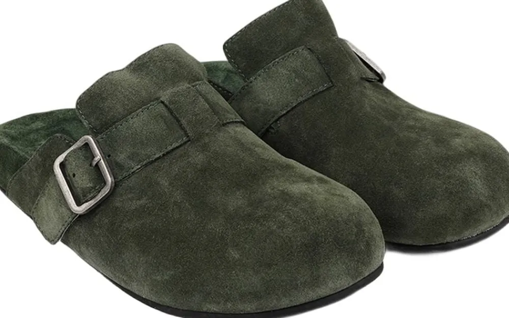 KAMAKURA - SILK COW SUEDE MULES WITH BUCKLE>Lovelies New