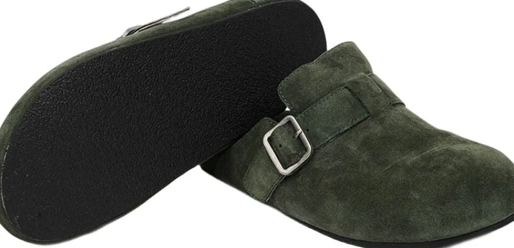 KAMAKURA - SILK COW SUEDE MULES WITH BUCKLE>Lovelies New