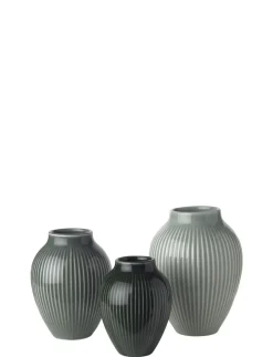 Knabstrup mini vase 3 Stk ripple mat misty green, celadon green, dark>Knabstrup Keramik Best