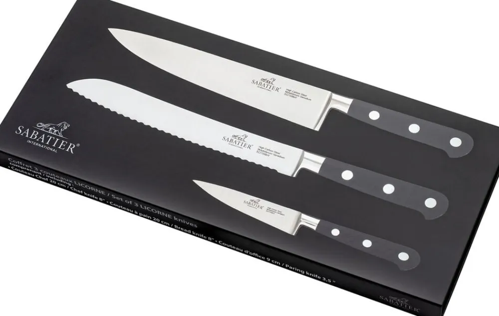 Lion Sabatier Knivsæt Licorne 3 dele Stål/Sort Outlet