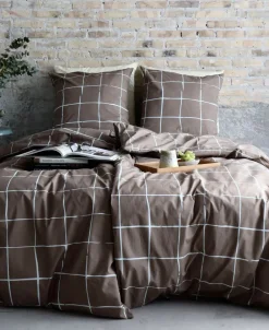 OMHU Økologisk sengesæt, Wave grid Taupe Hot