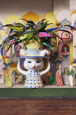 Lady with hat Vase H20. 5 cm blå>Bjørn Wiinblad Discount