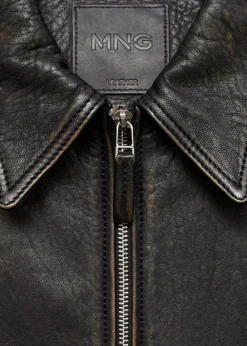 MANGO Lapels leather jacket Black Online