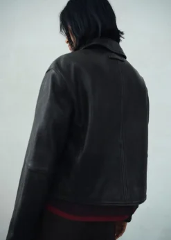 MANGO Lapels leather jacket Black Online