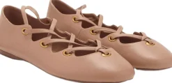 MANGO Leather ballerina with crossed stra Lt-pastel pink Hot