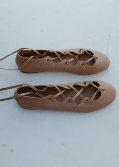 MANGO Leather ballerina with crossed stra Lt-pastel pink Hot