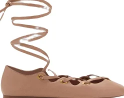 MANGO Leather ballerina with crossed stra Lt-pastel pink Hot