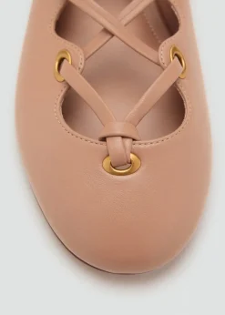MANGO Leather ballerina with crossed stra Lt-pastel pink Hot