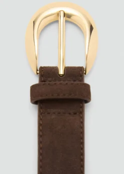 MANGO Leather belt with oval buckle Dark brown Outlet