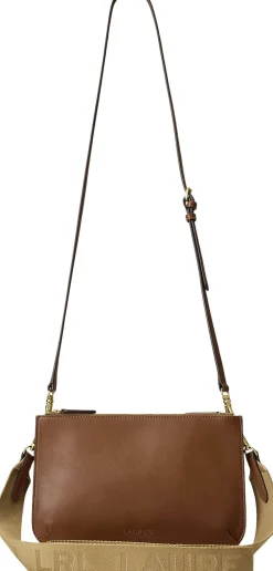 Lauren Ralph Lauren Leather Medium Landyn Crossbody Bag Lauren tan New