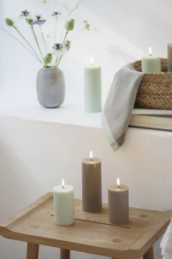 Uyuni LED pillar candle, Dusty Green, Smooth, 5,8x15,2 cm