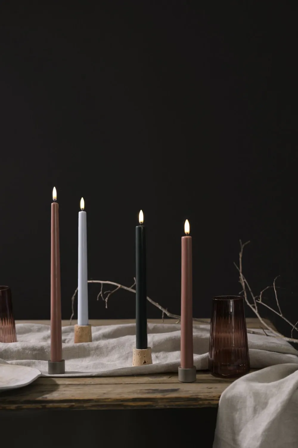 LED taper candle, Pine green, smooth, 2-pack, 2,3x25 cm>Uyuni