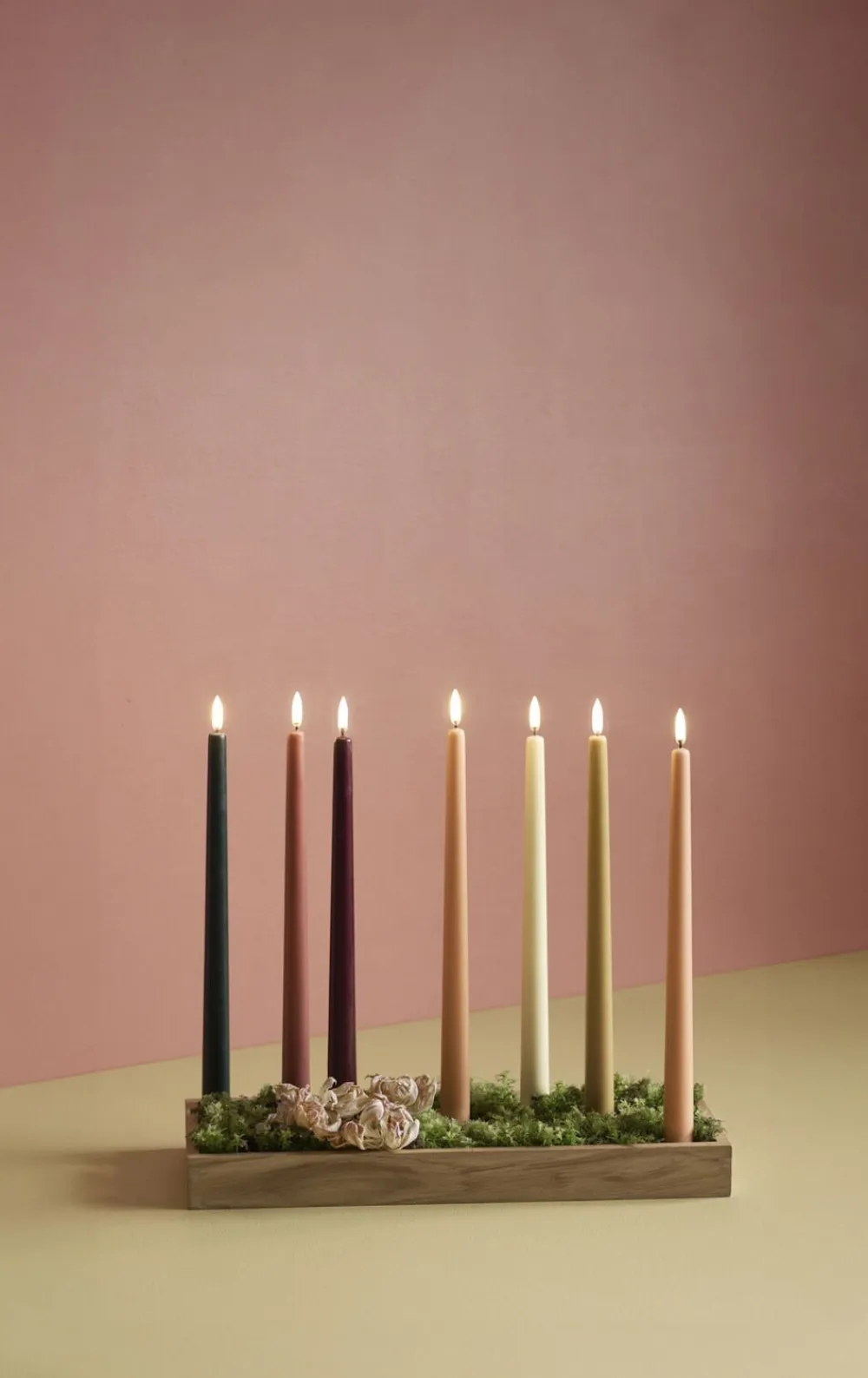 LED taper candle, Pine green, smooth, 2-pack, 2,3x25 cm>Uyuni