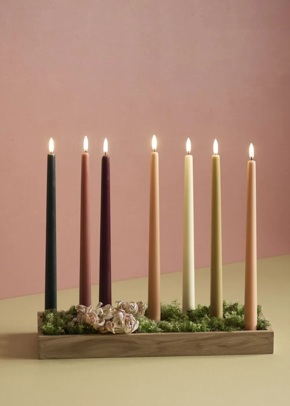 LED taper candle, Pine green, smooth, 2-pack, 2,3x25 cm>Uyuni