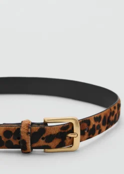MANGO Leopard leather belt Brown Discount