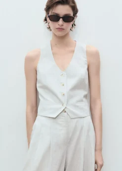 Linen-blend suit waistcoat>MANGO Sale