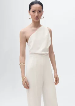 MANGO Long asymmetrical draped jumpsuit Natural white Hot