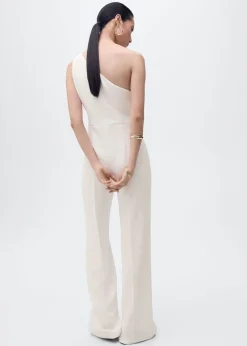MANGO Long asymmetrical draped jumpsuit Natural white Hot