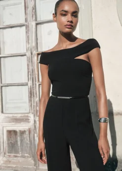 Long jumpsuit with asymmetrical nec>MANGO Sale